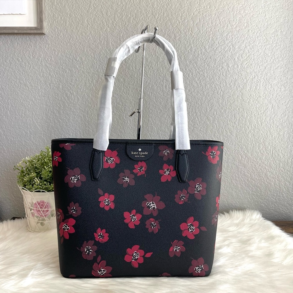 New Kate spade new york Lori Tote Handbag Large - Black Flower Multi